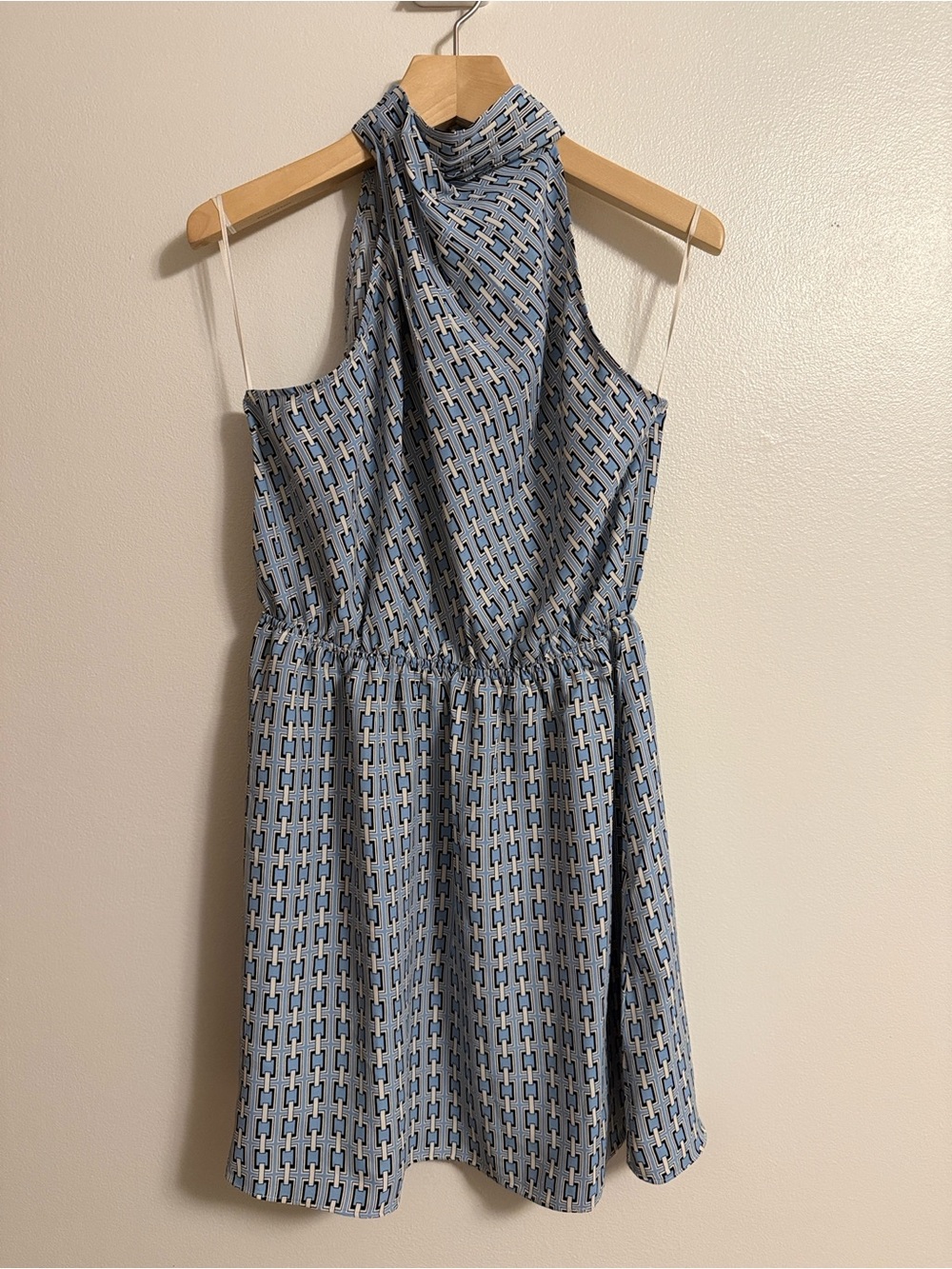 Express Light Blue Geometric Halter Mini Dress